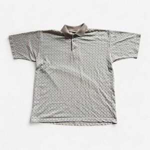 Vintage Expressions white and green checkered polyco blend polo shirt L